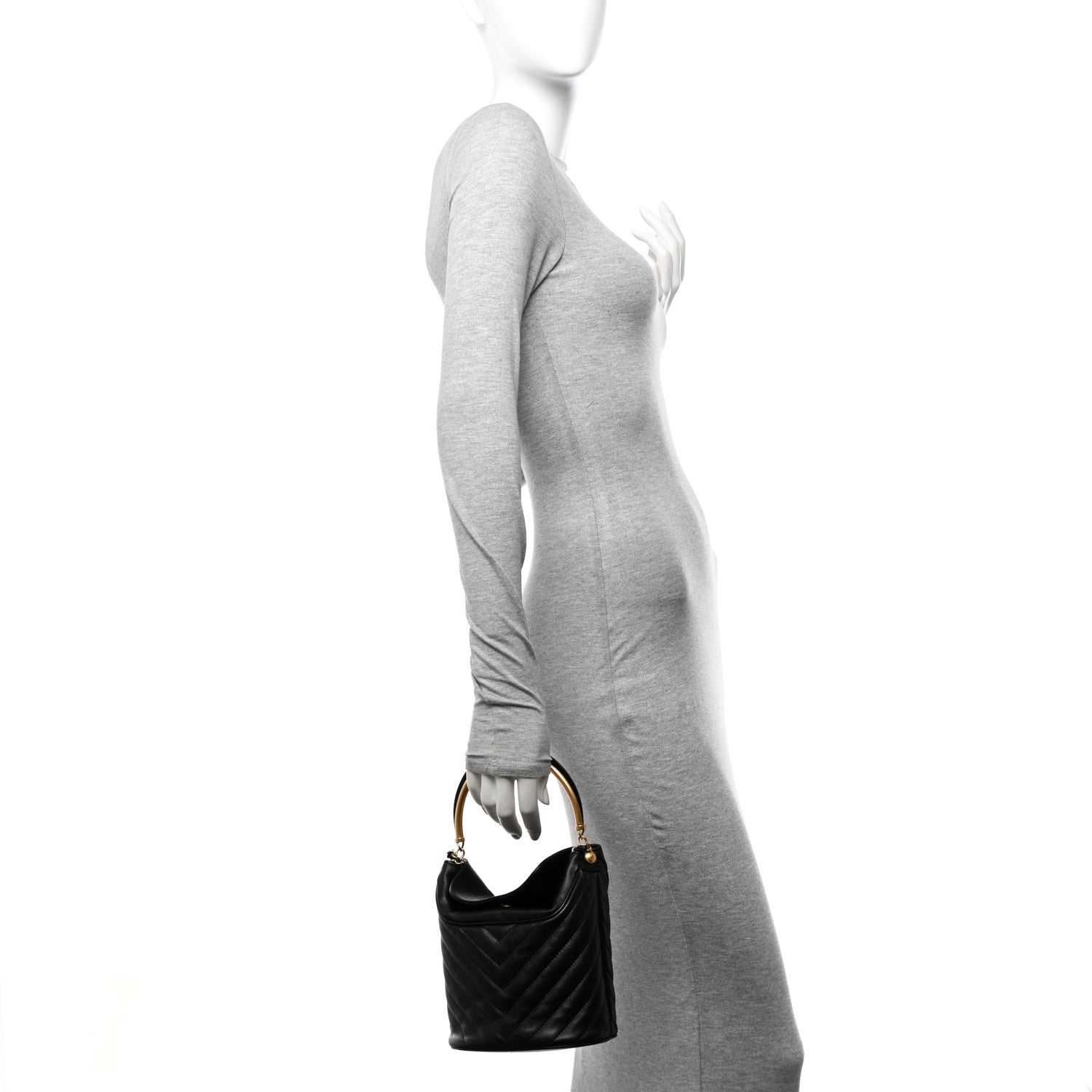 Chanel Lambskin Chevron Quilted Handle With Chic Bucket Bag Black 2 of 10