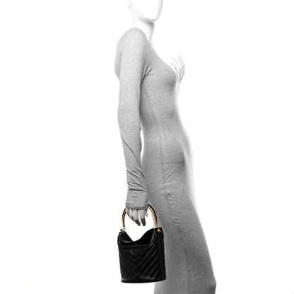 Chanel Lambskin Chevron Quilted Handle With Chic Bucket Bag Black 2 of 10