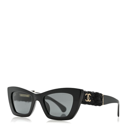 Chanel Acetate Tweed CC Cat Eye Sunglasses 71550A Black 1 of 8