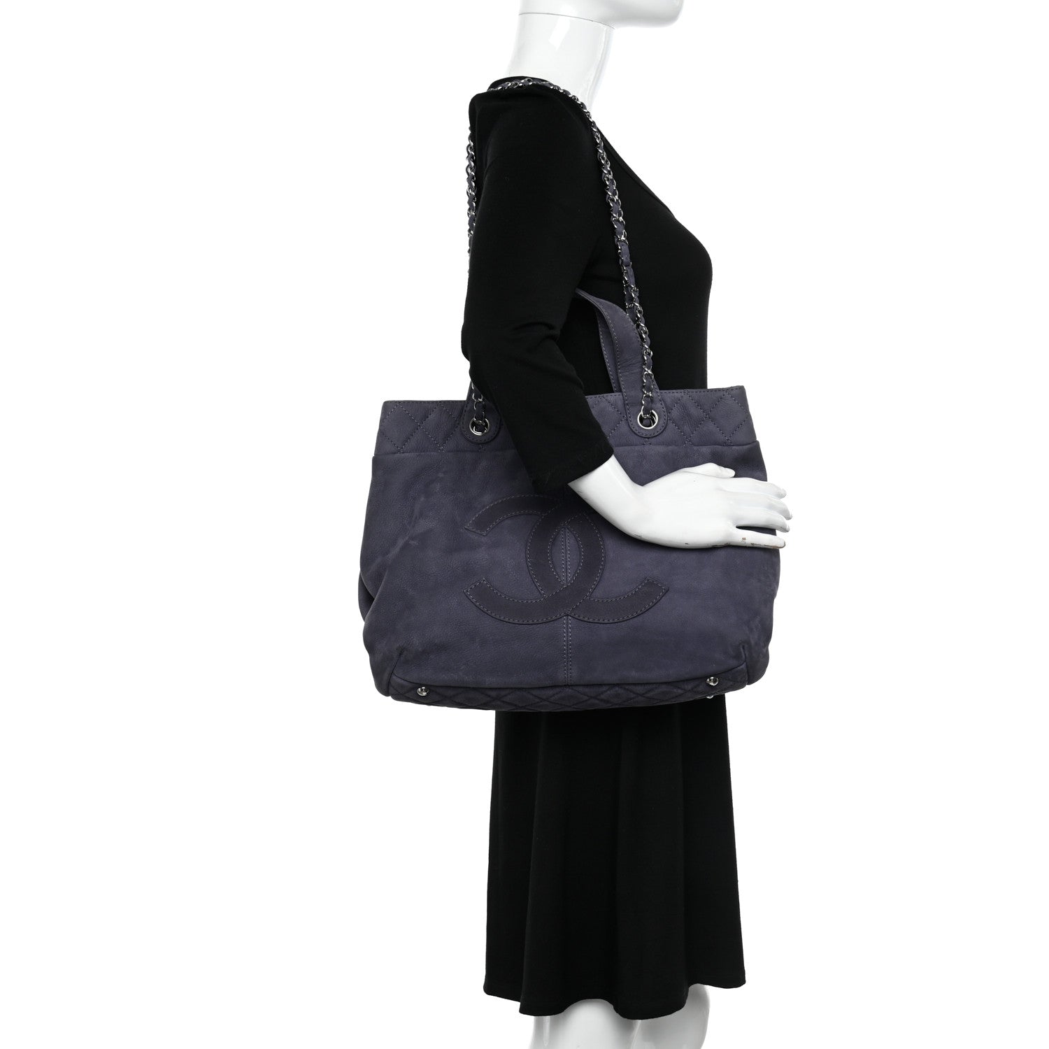 Chanel Nubuck Large Trianon Tote Navy Blue 2 of 11