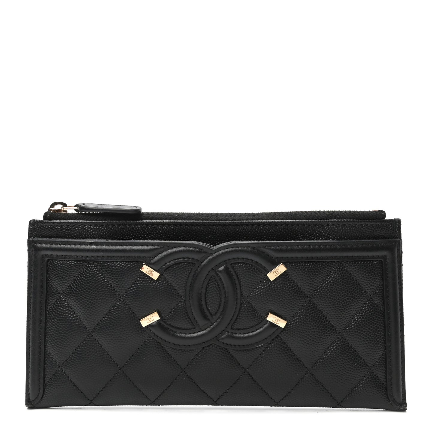 Caviar Quilted Filigree Zip Pouch Black