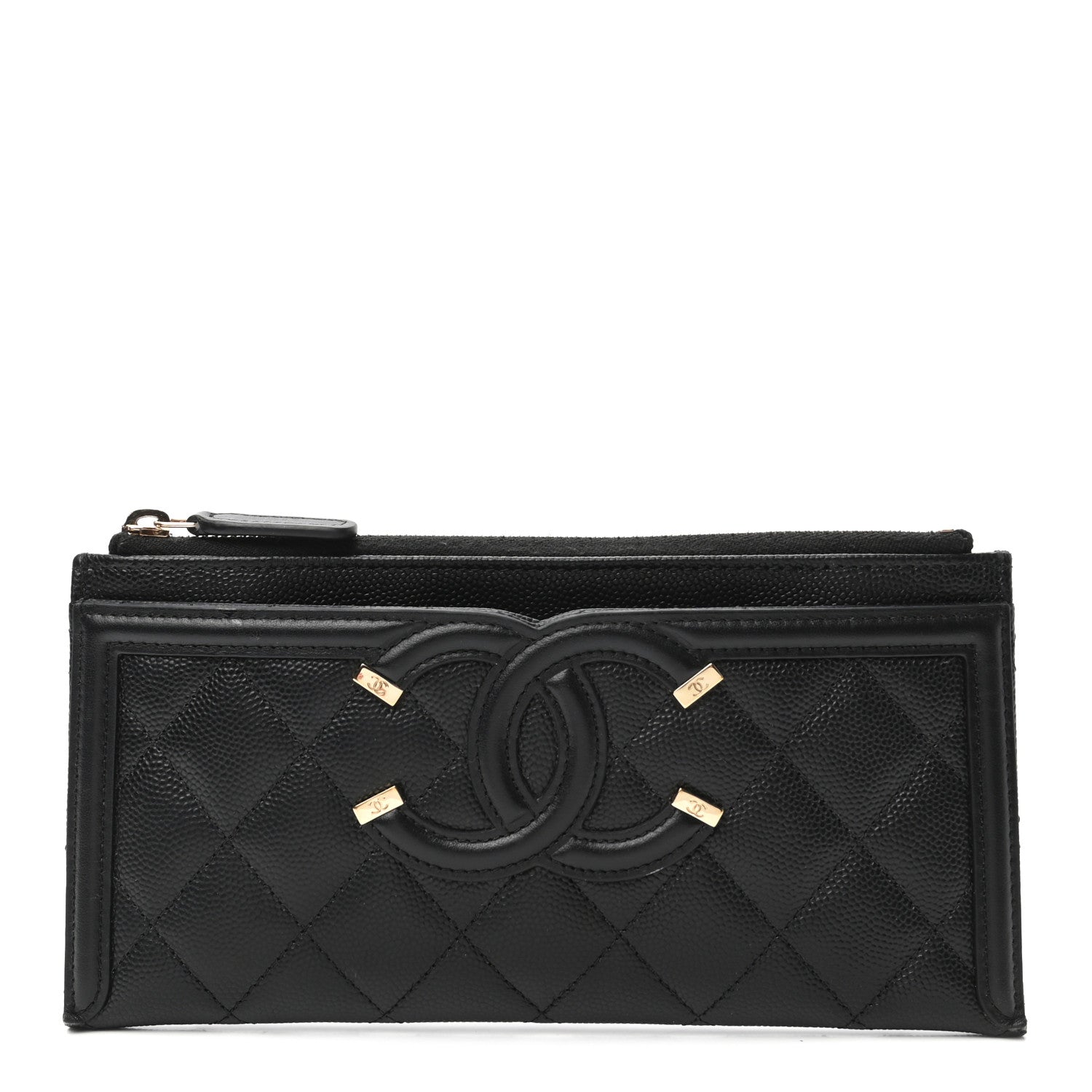 Chanel Caviar Quilted Filigree Zip Pouch Black 1 of 7