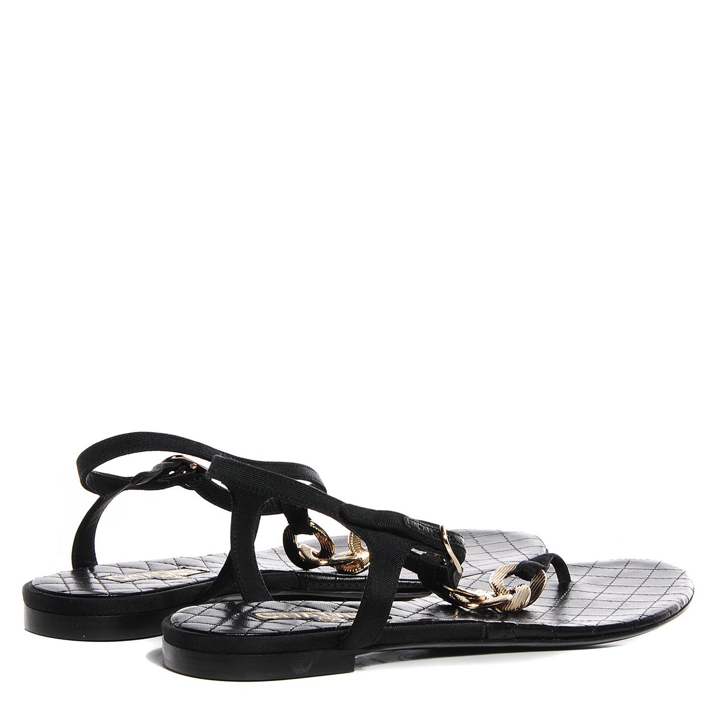 Leather CC Chain Thong Sandals 39.5 Black Gold