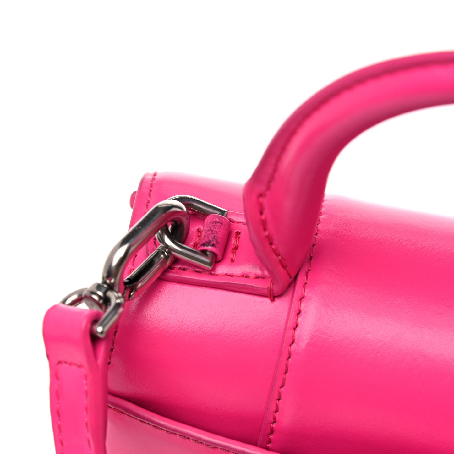 Shiny Box Calfskin Tonal B Hourglass Top Handle Bag XS Fuchsia