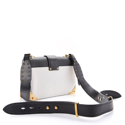 Prada City Calf Saffiano Large Cahier Bag White Black 3 of 18
