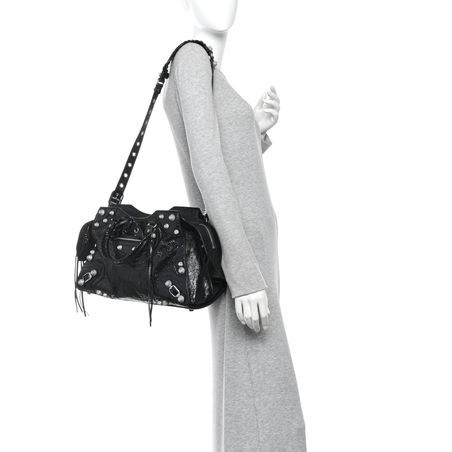 Balenciaga Agneau Arena Crystal Neo Cagole City Handbag Black 2 of 11