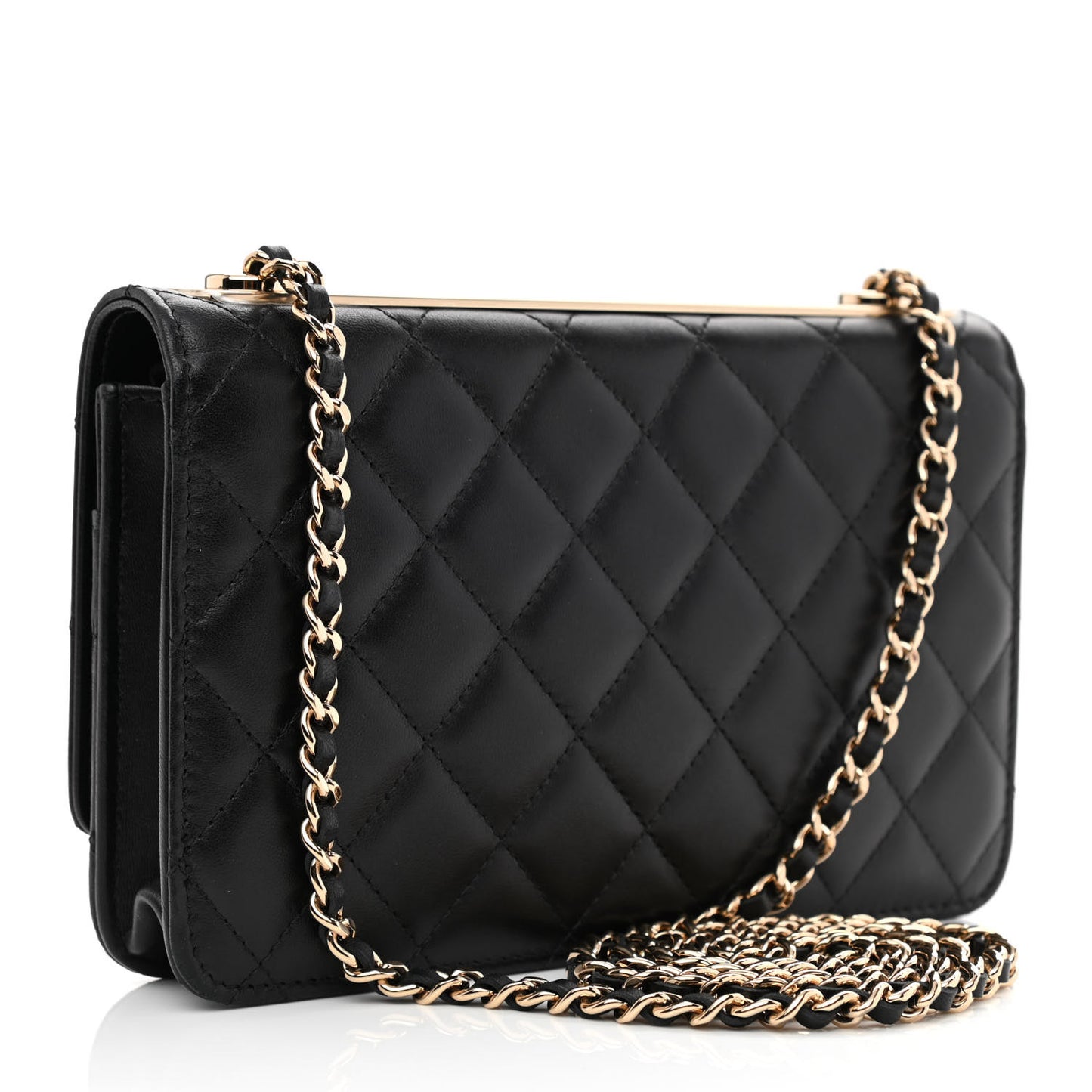 Lambskin Quilted Trendy CC Wallet On Chain WOC Black