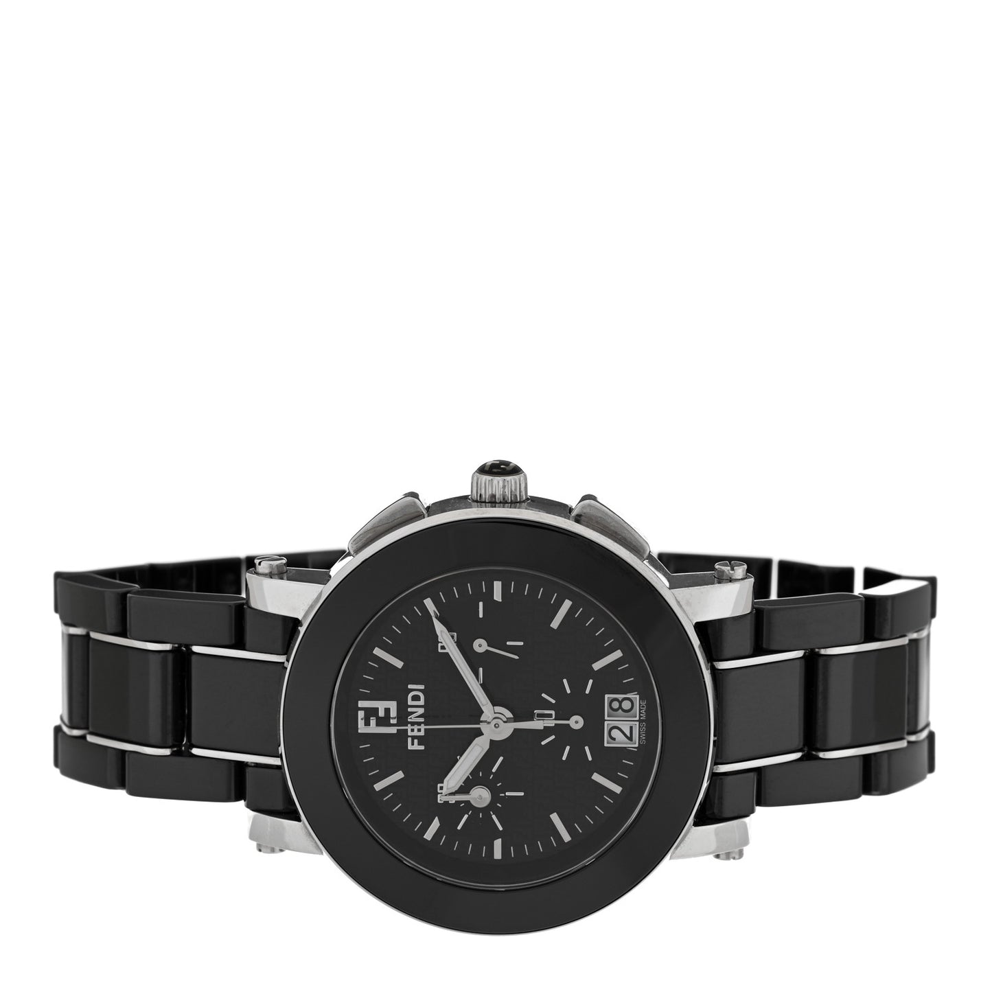 Stainless Steel Ceramic 38mm Chronograph Quartz Watch Black