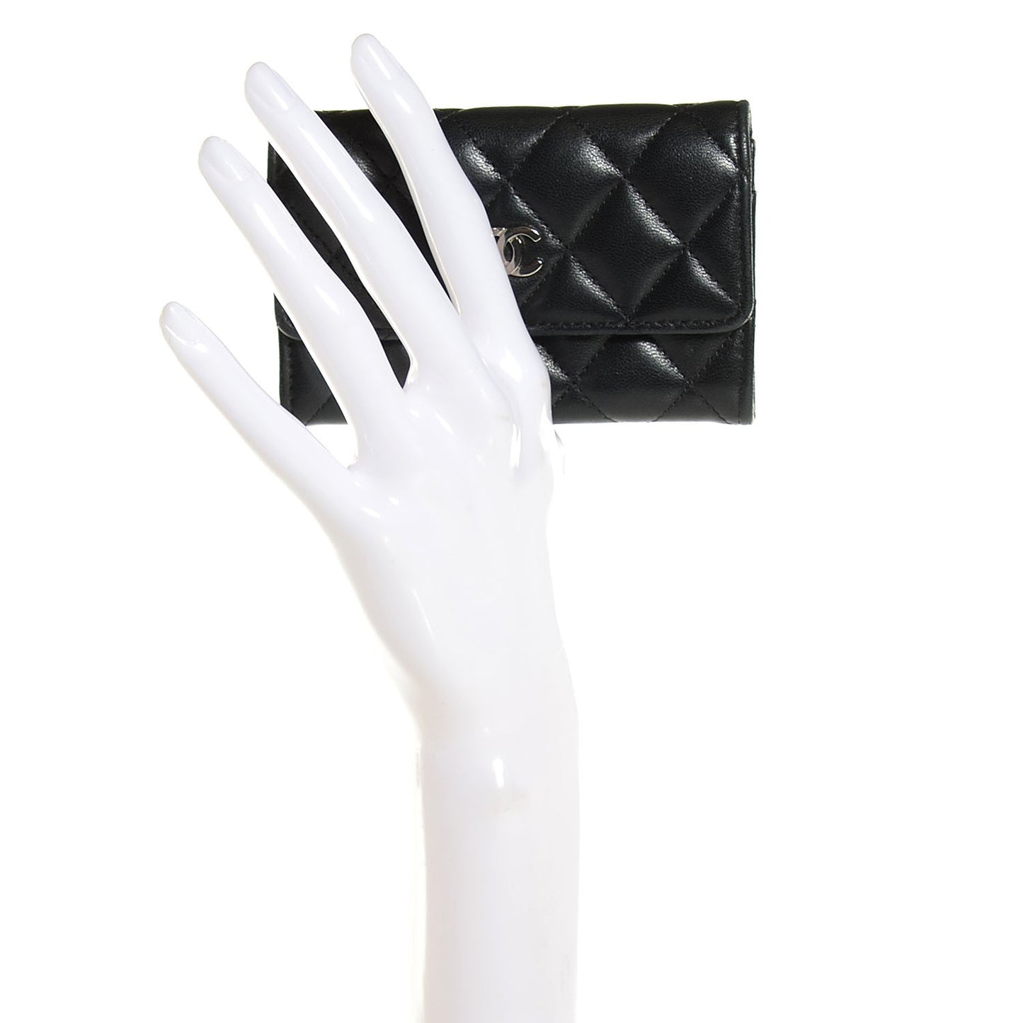 Lambskin Quilted Flap Card Holder Black