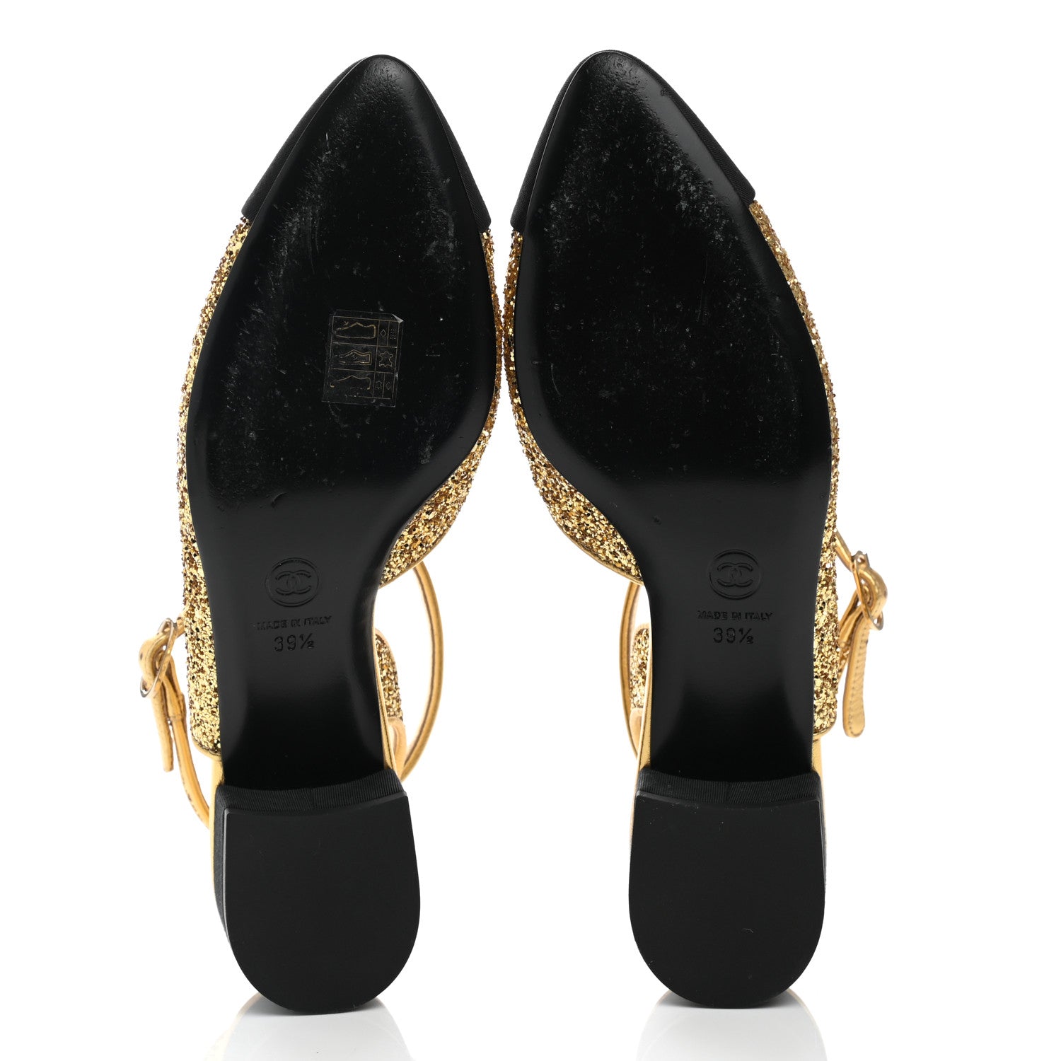 Chanel Glitter Grosgrain Cap Toe CC Ankle Wrap Pumps 39.5 Gold Black 5 of 8