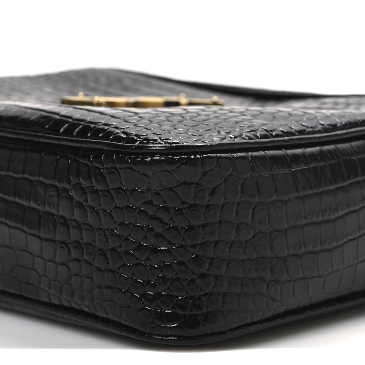 Saint Laurent Patent Calfskin Crocodile Embossed Monogram Lou Camera Bag Black 10 of 12