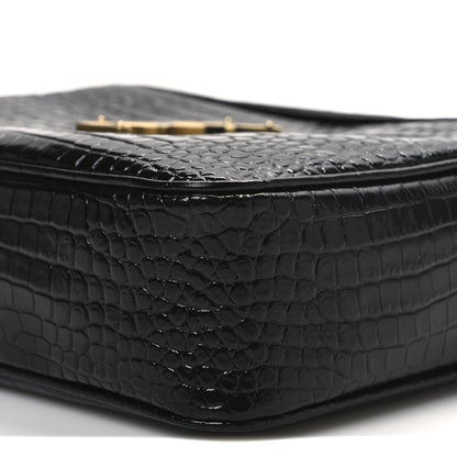 Saint Laurent Patent Calfskin Crocodile Embossed Monogram Lou Camera Bag Black 10 of 12