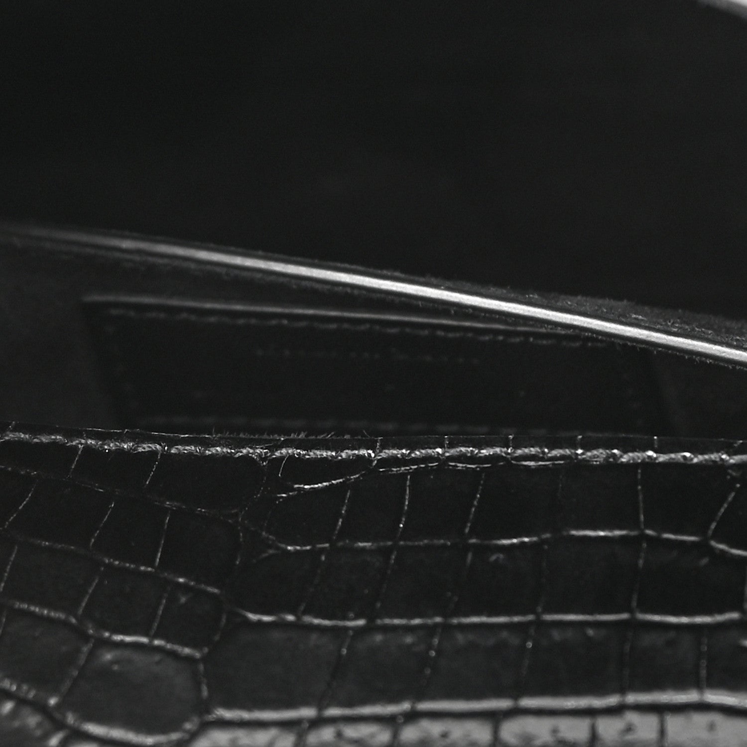 Saint Laurent Calfskin Crocodile Embossed Medium Monochrome Monogram Sunset Black 7 of 15