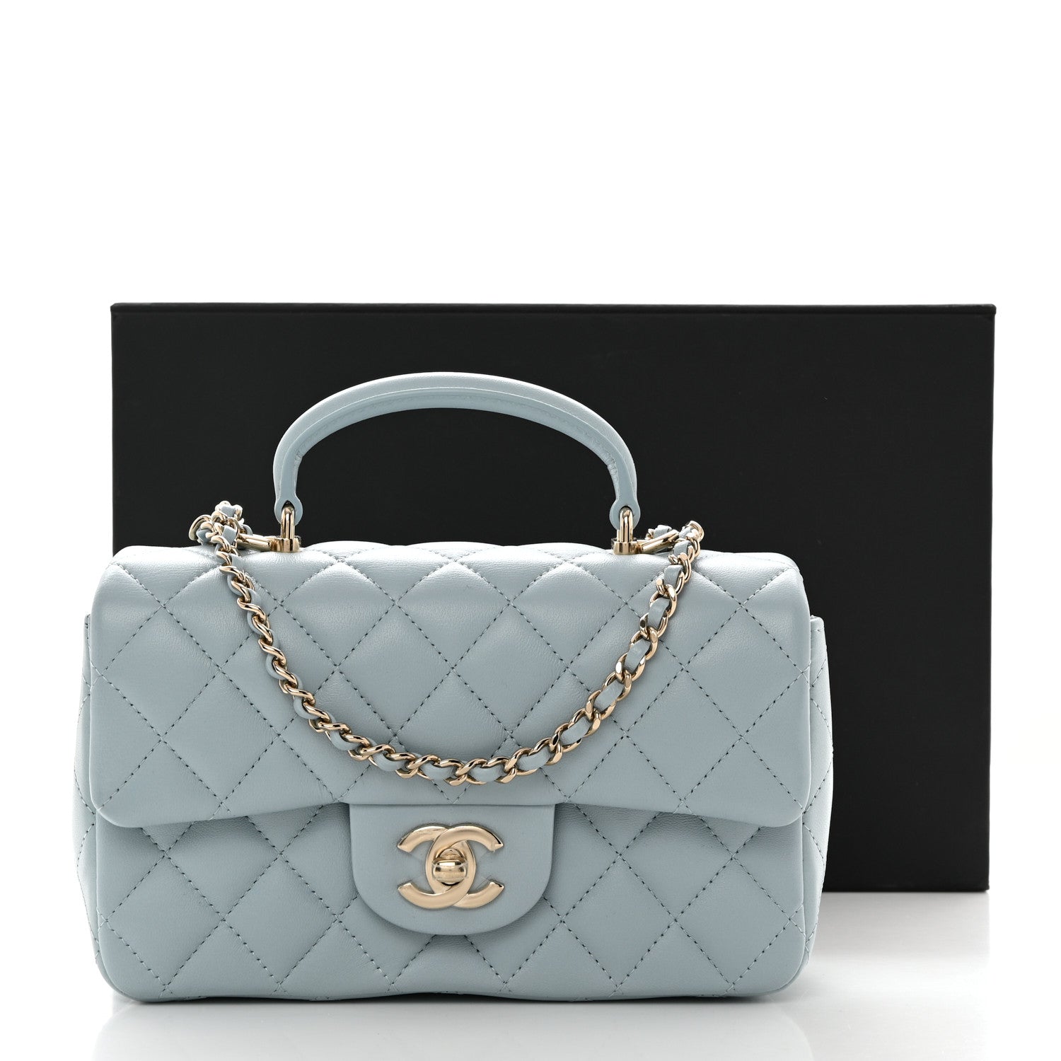 Chanel Lambskin Quilted Mini Top Handle Rectangular Flap Light Blue 11 of 11