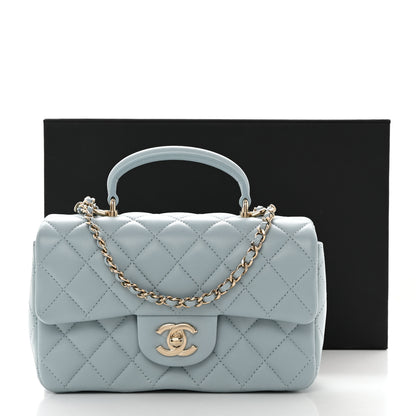 Chanel Lambskin Quilted Mini Top Handle Rectangular Flap Light Blue 11 of 11