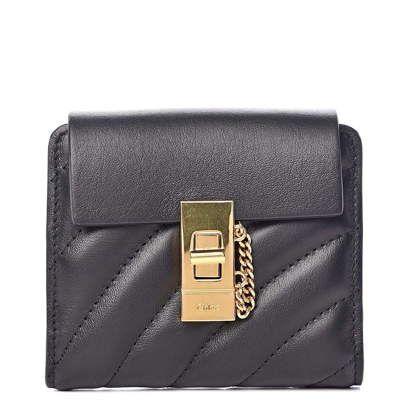Lambskin Quilted Drew Square Wallet Black