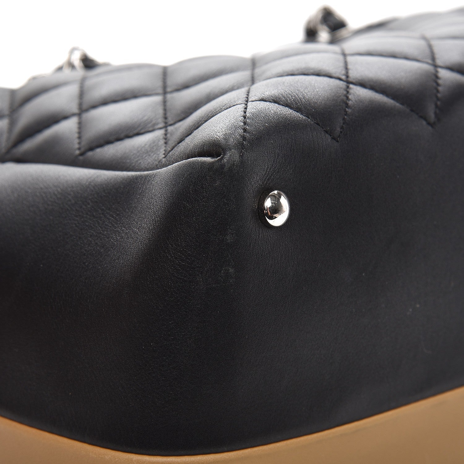 Chanel Calfskin Quilted Feather Weight Bowling Bag Black Beige 10 of 13