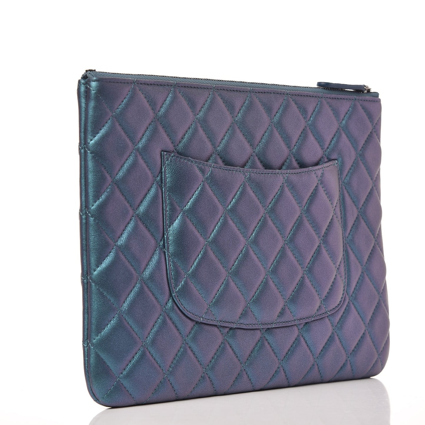 Iridescent Lambskin Quilted Medium Cosmetic Case Turquoise