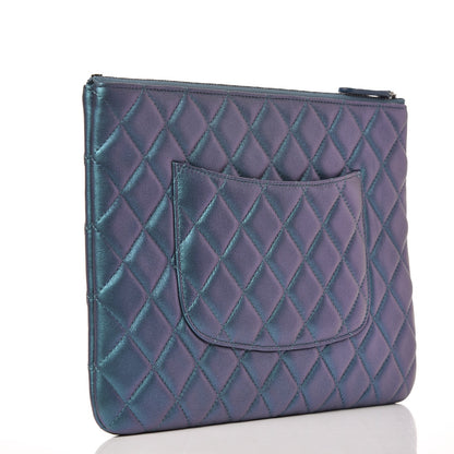 Chanel Iridescent Lambskin Quilted Medium Cosmetic Case Turquoise 3 of 7