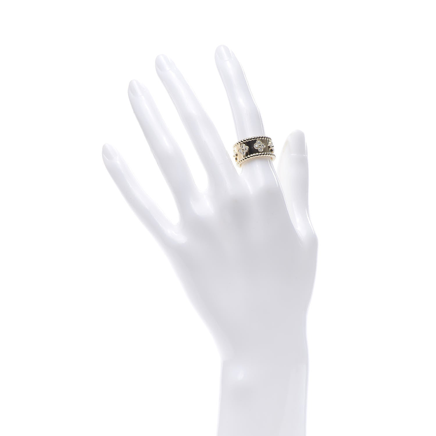 Van Cleef & Arpels 18K Yellow Gold Diamond Perlee Clovers Ring 49 4.75 2 of 5