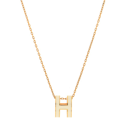 Hermes Lacquered Gold Pop H Pendant Necklace White 1 of 6