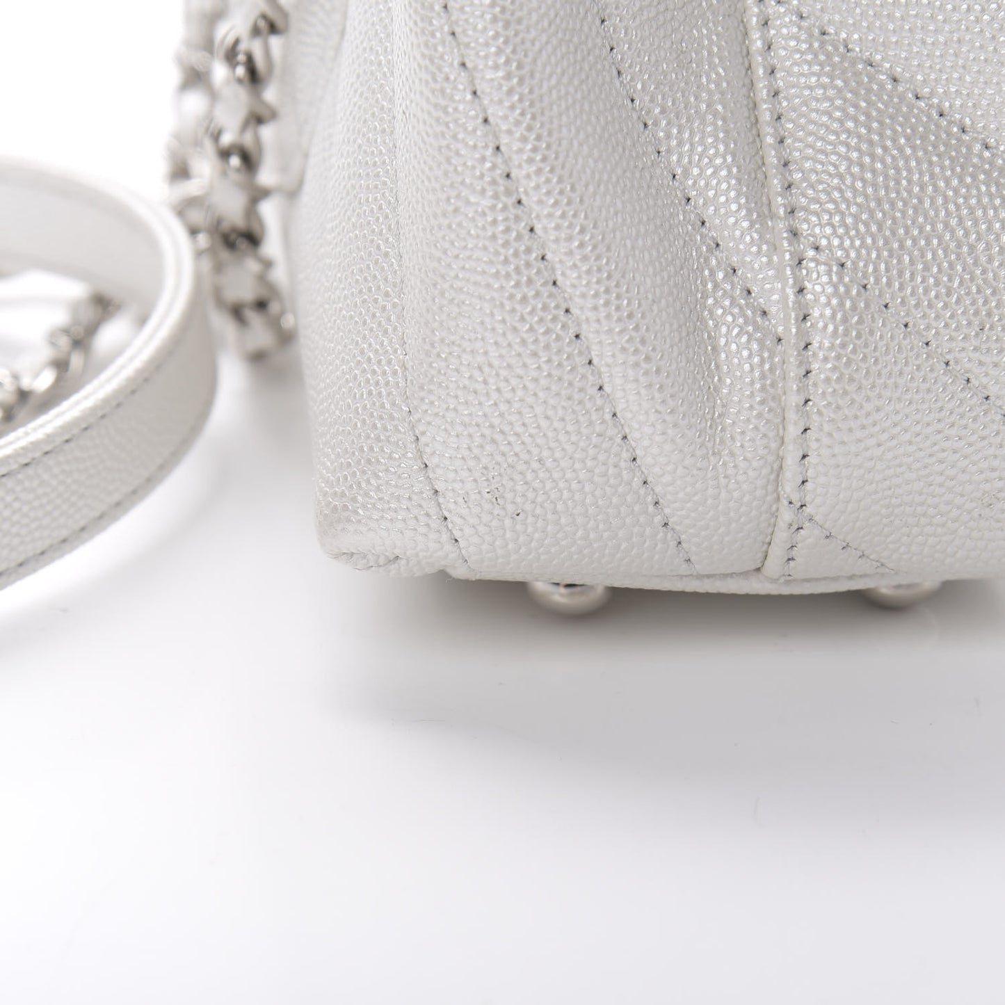 Iridescent Caviar Chevron Quilted Mini Coco Handle Flap White