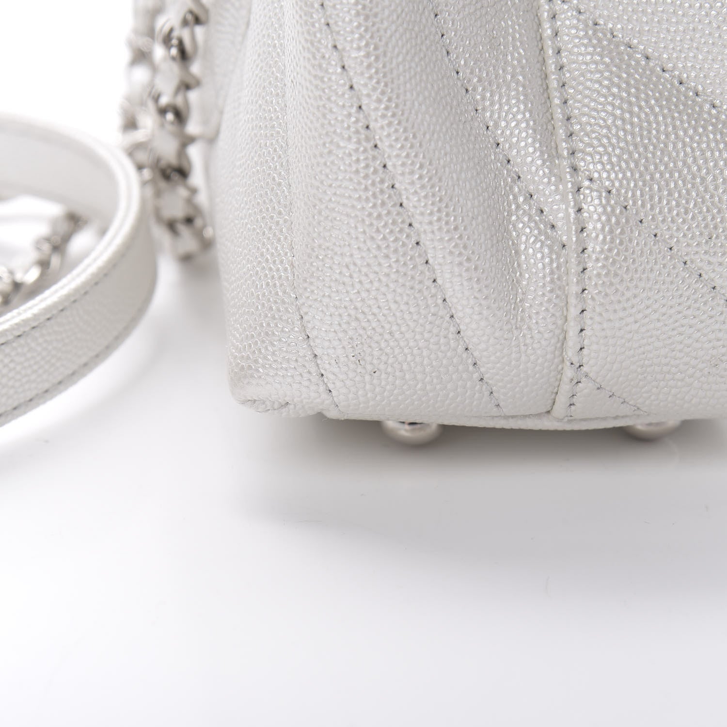 Chanel Iridescent Caviar Chevron Quilted Mini Coco Handle Flap White 12 of 13