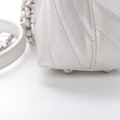 Chanel Iridescent Caviar Chevron Quilted Mini Coco Handle Flap White 12 of 13