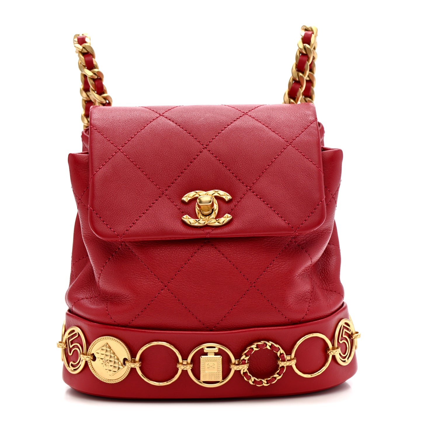 Calfskin Quilted Small Charms Backpack Red