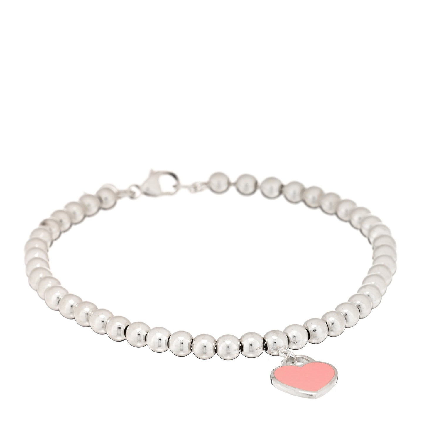 Sterling Silver Enamel 4mm Return to Tiffany Heart Tag Bead Bracelet Pink
