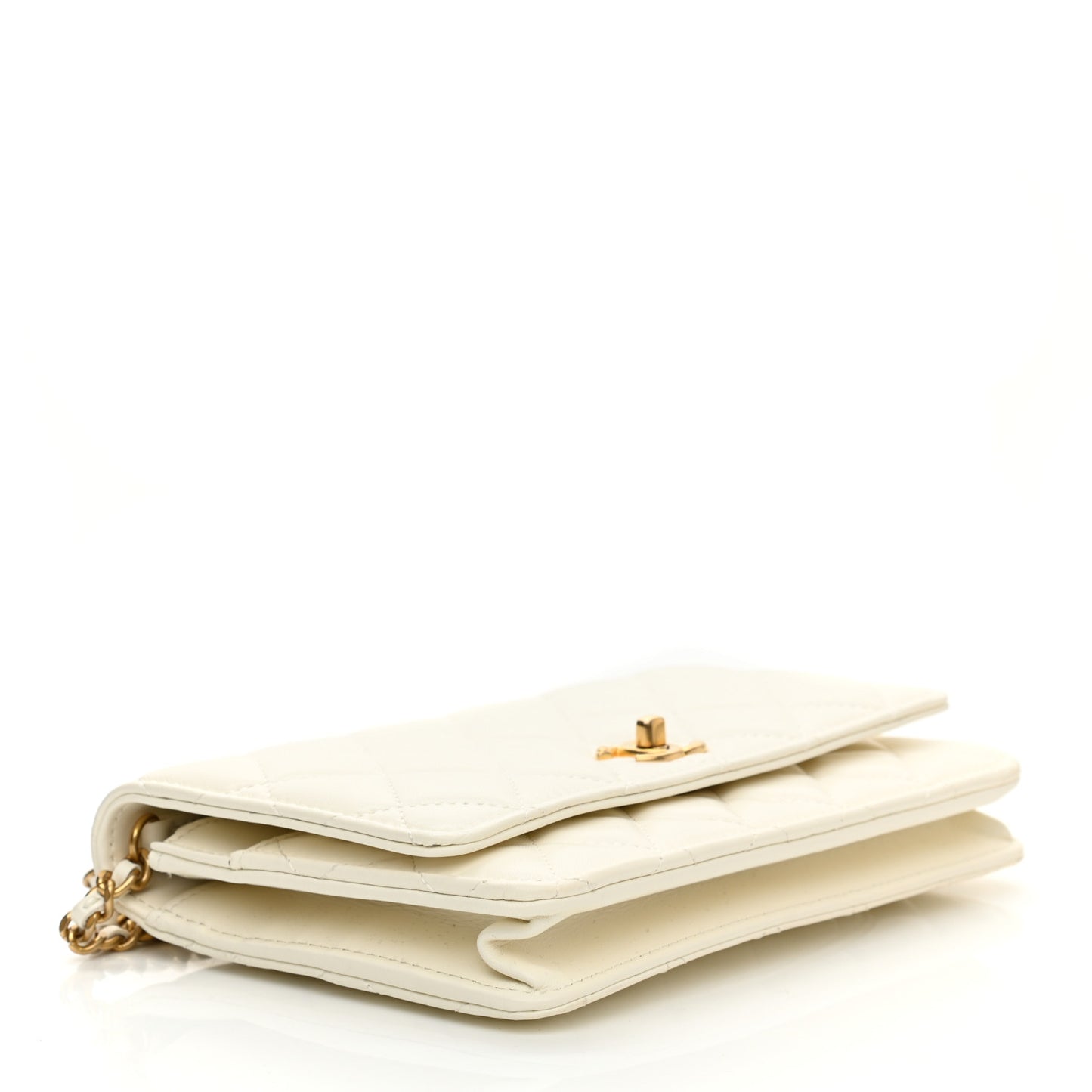 Lambskin Quilted CC Pearl Crush Wallet on Chain WOC White