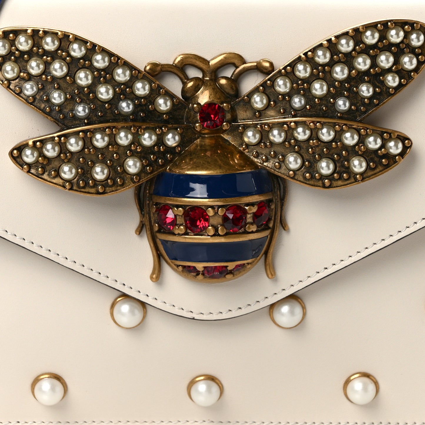 Nappa Pearl Studded Mini Queen Margaret Broadway Shoulder Bag Mystic White