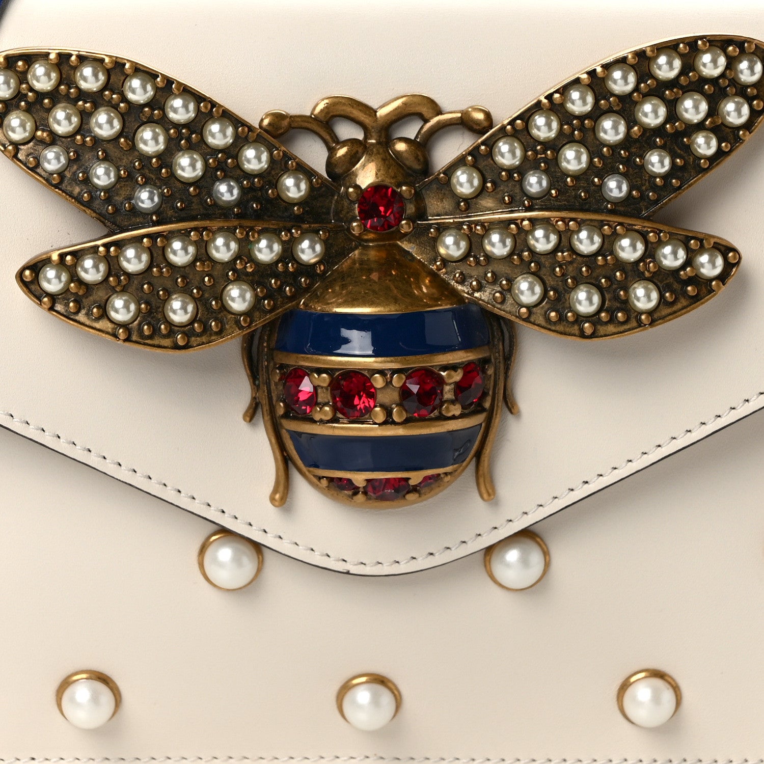 Gucci Nappa Pearl Studded Mini Queen Margaret Broadway Shoulder Bag Mystic White 8 of 12