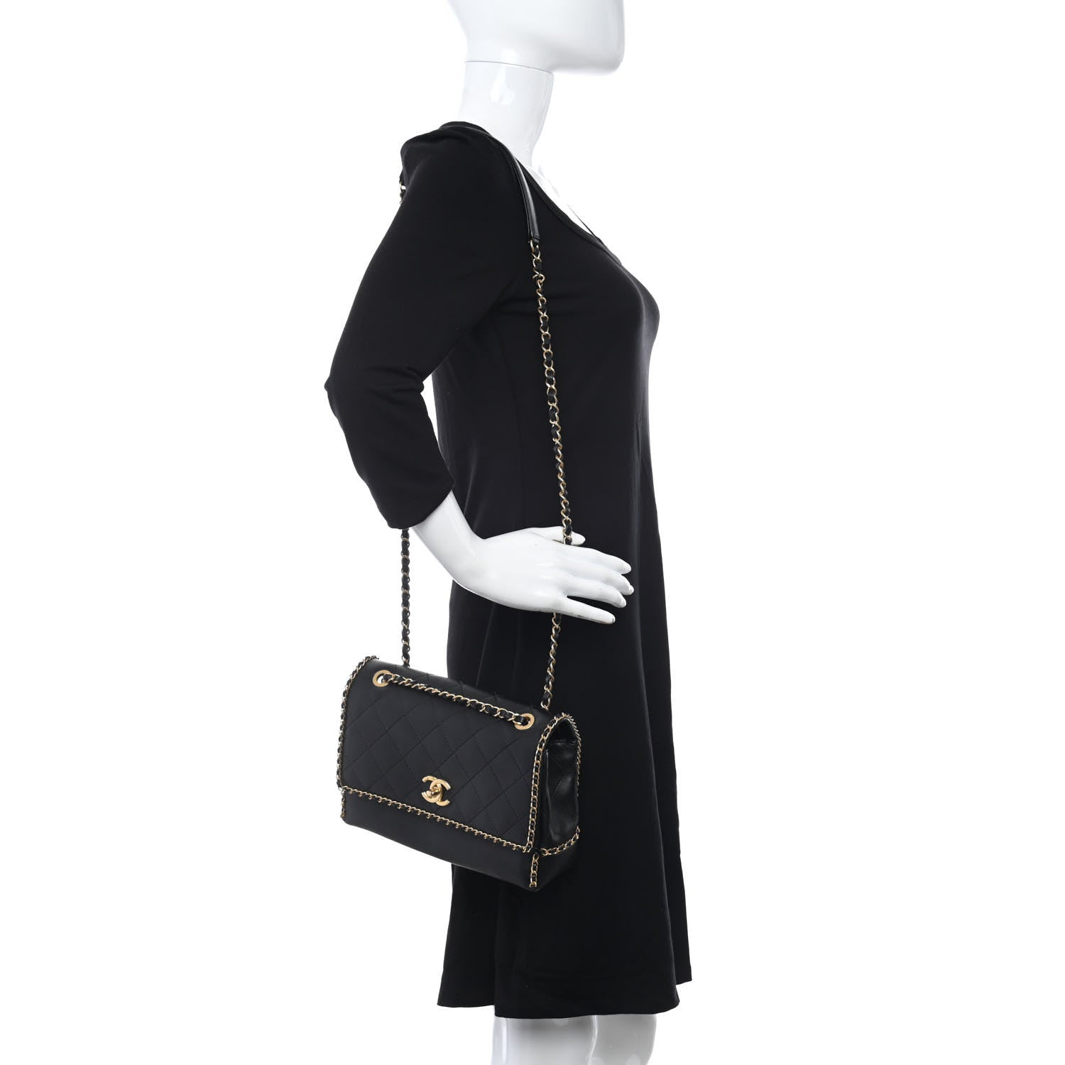 Chanel Calfskin Stitched Chain Flap Black 2 of 11