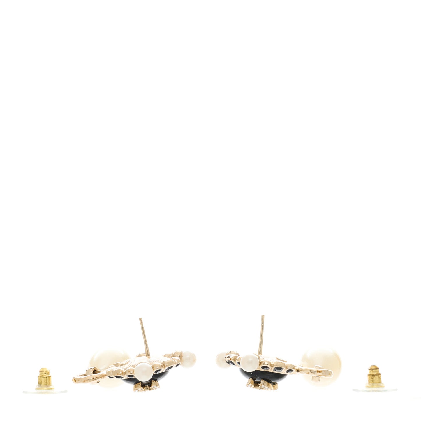 Crystal Pearl CC Drop Earrings Gold White Black