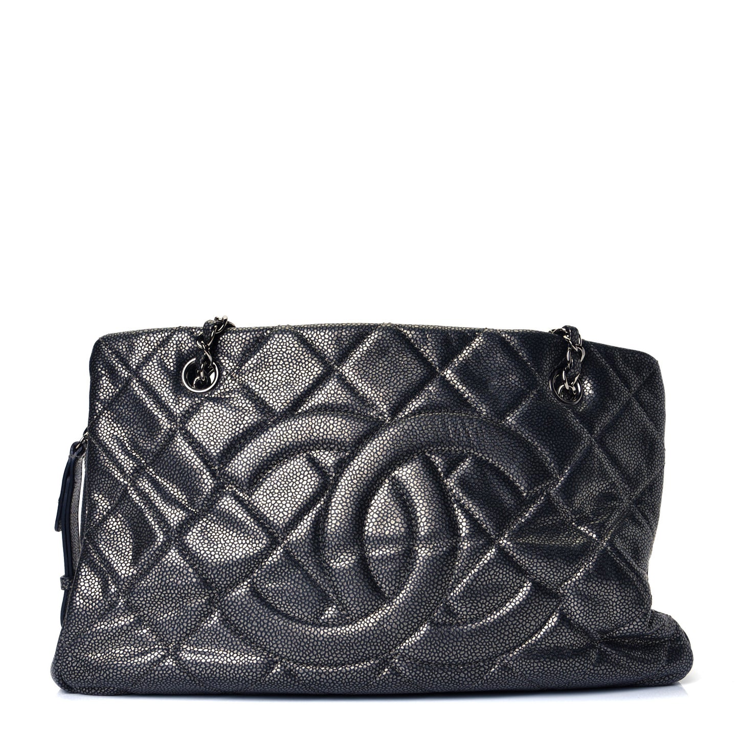 Caviar Quilted Timeless CC Tote Dark Silver