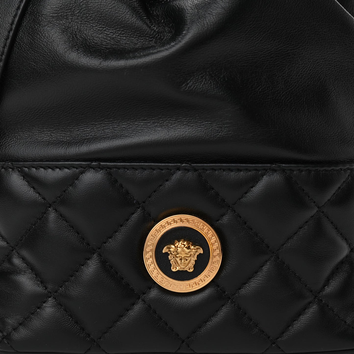 Nappa Quilted Medusa Bucket Bag Black