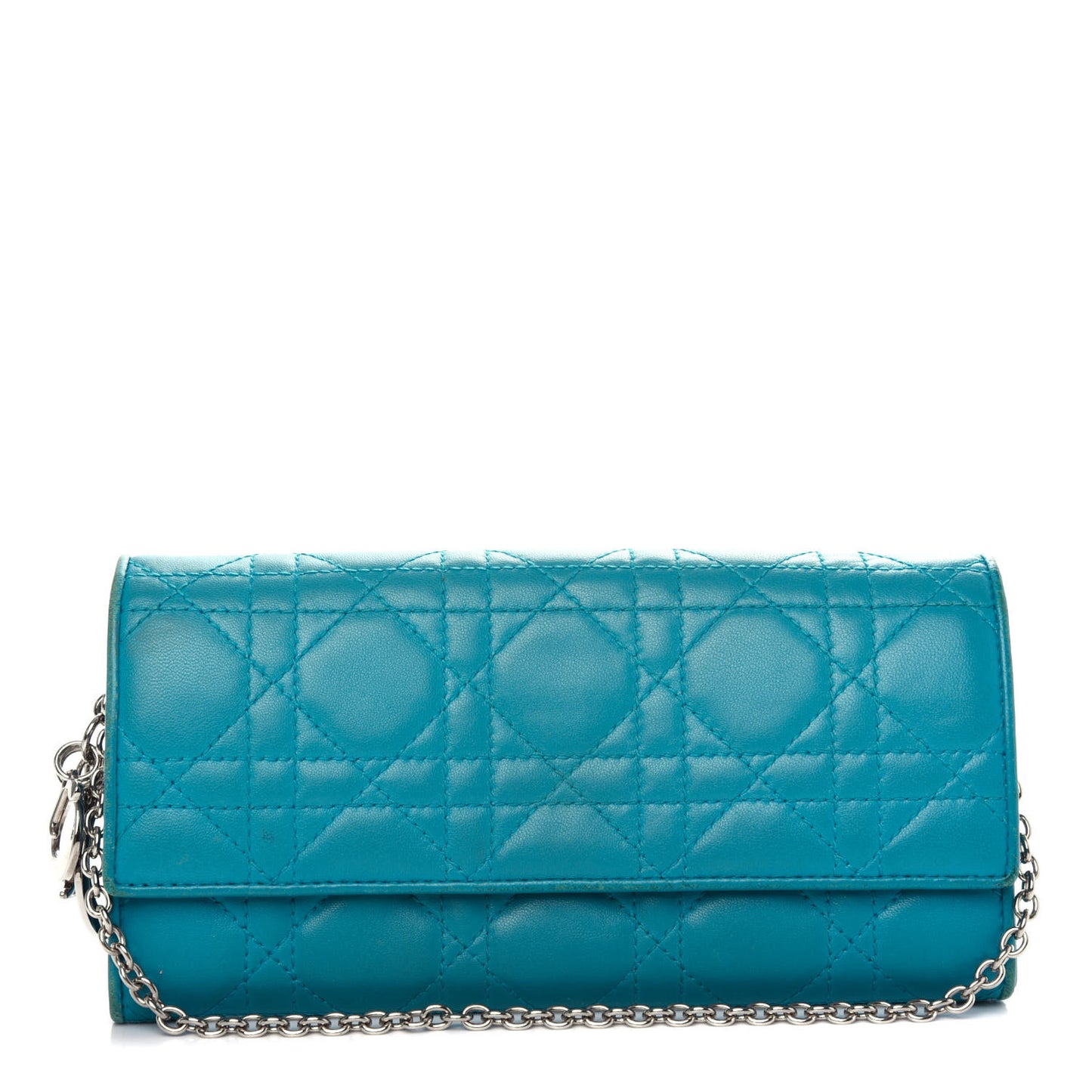 Lambskin Cannage Lady Dior Rendezvous Wallet On Chain Turquoise