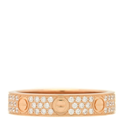 Cartier 18K Pink Gold Diamond 4mm LOVE Wedding Paved Band Ring 51 5.75 1 of 5
