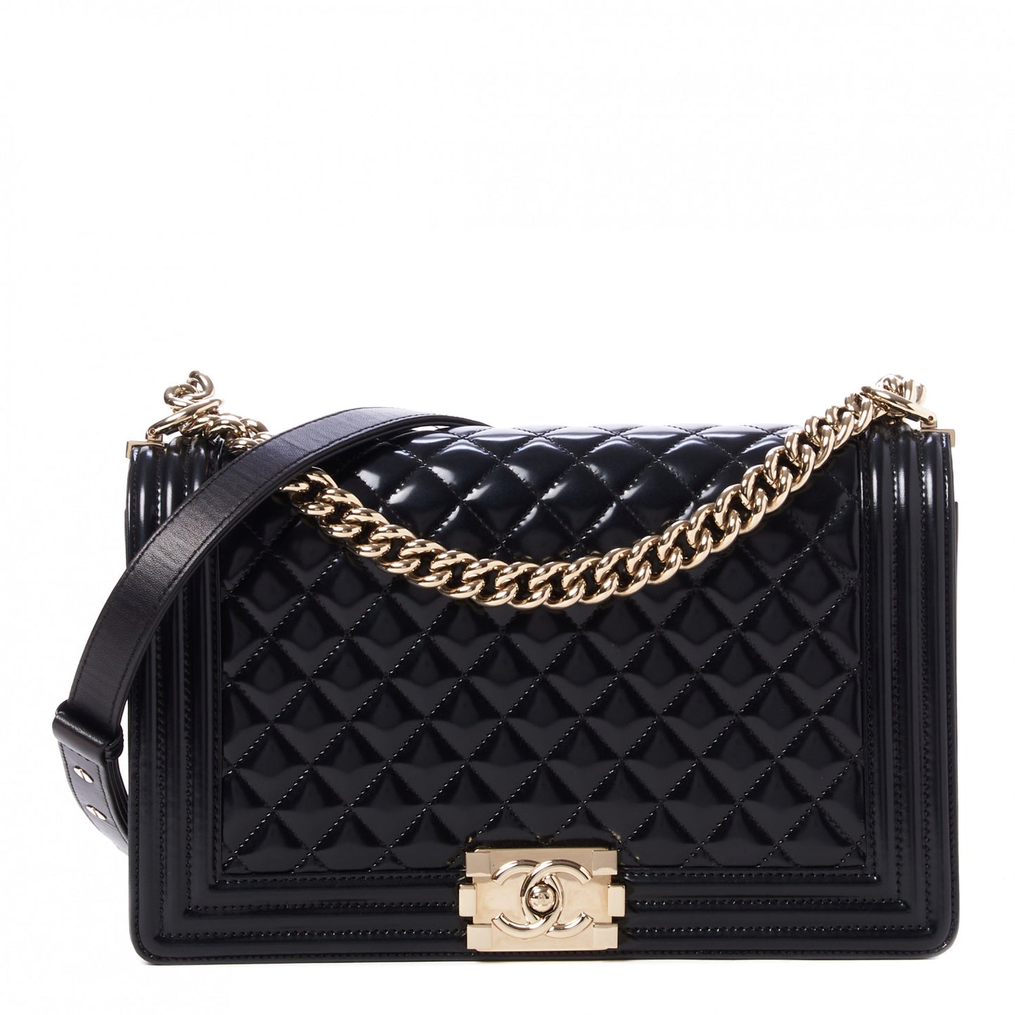 Iridescent Glazed Calfskin Quilted New Medium Boy Flap Black