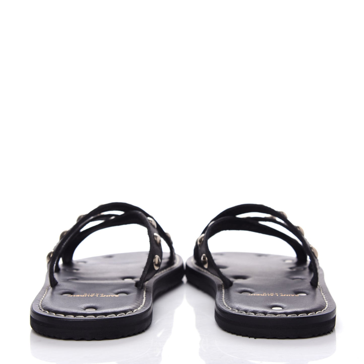 Calfskin Studded Dash Lux Flat Sandals 39 Black