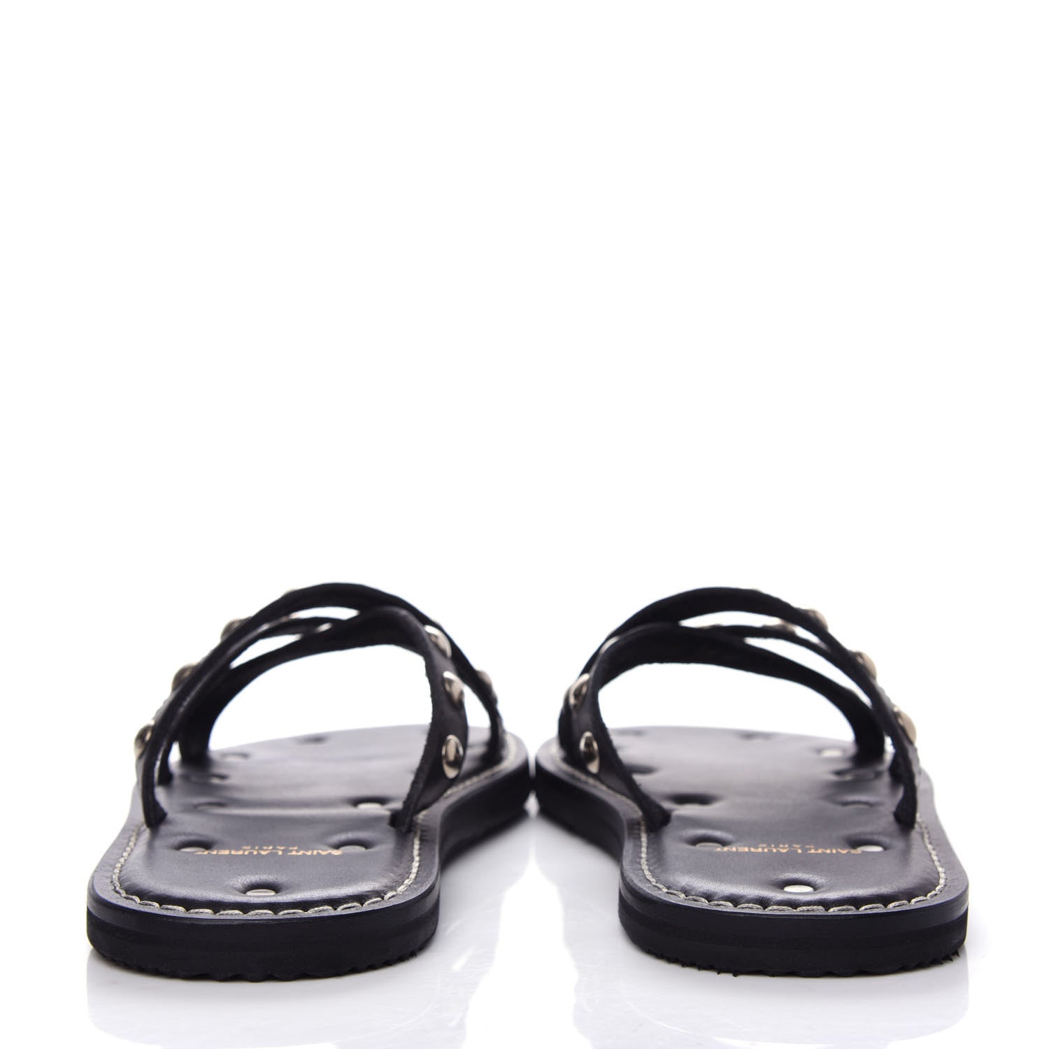 Saint Laurent Calfskin Studded Dash Lux Flat Sandals 39 Black 7 of 11