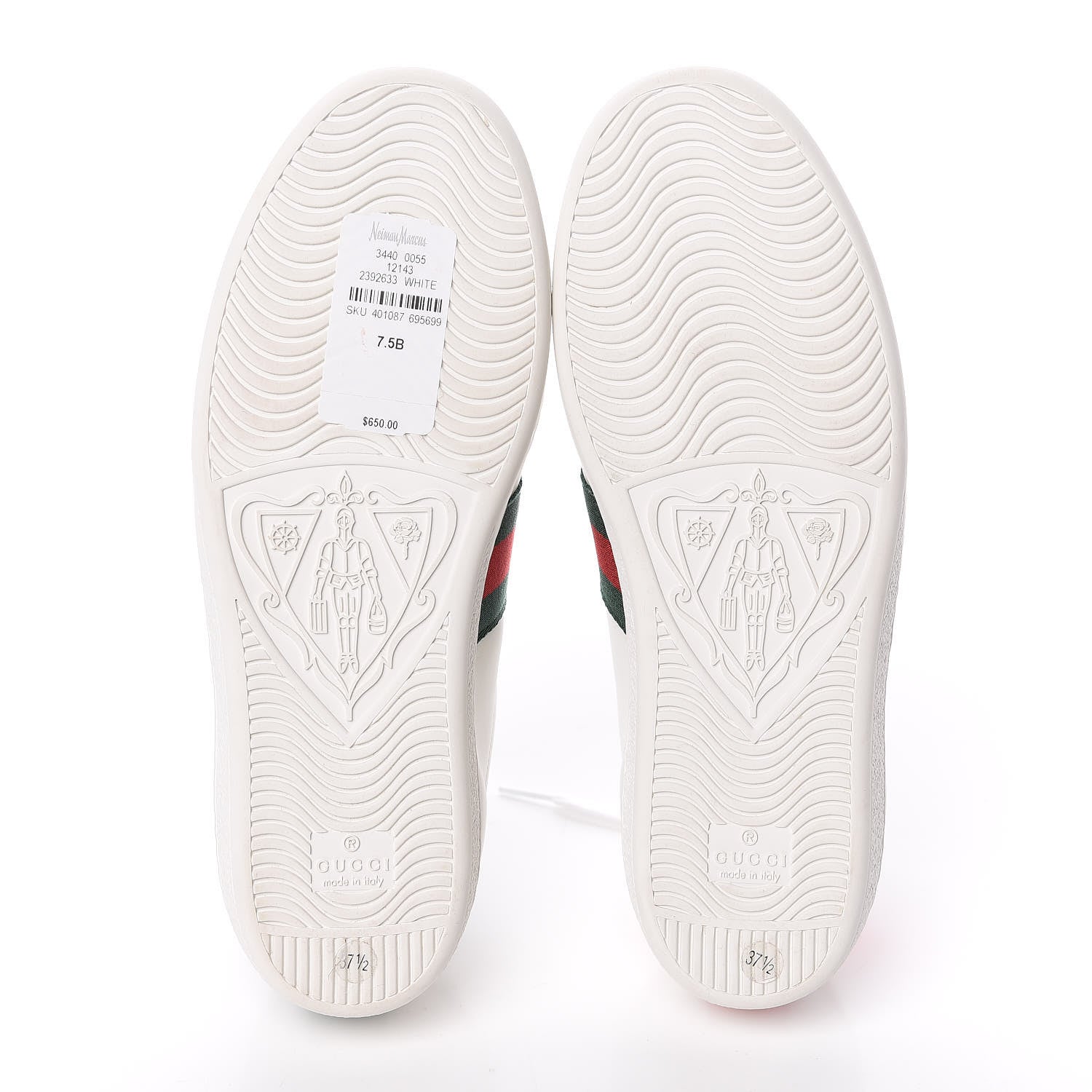 Gucci Calfskin Ayers Bee Embroidered Womens Ace Sneakers 37.5 White Green 5 of 10