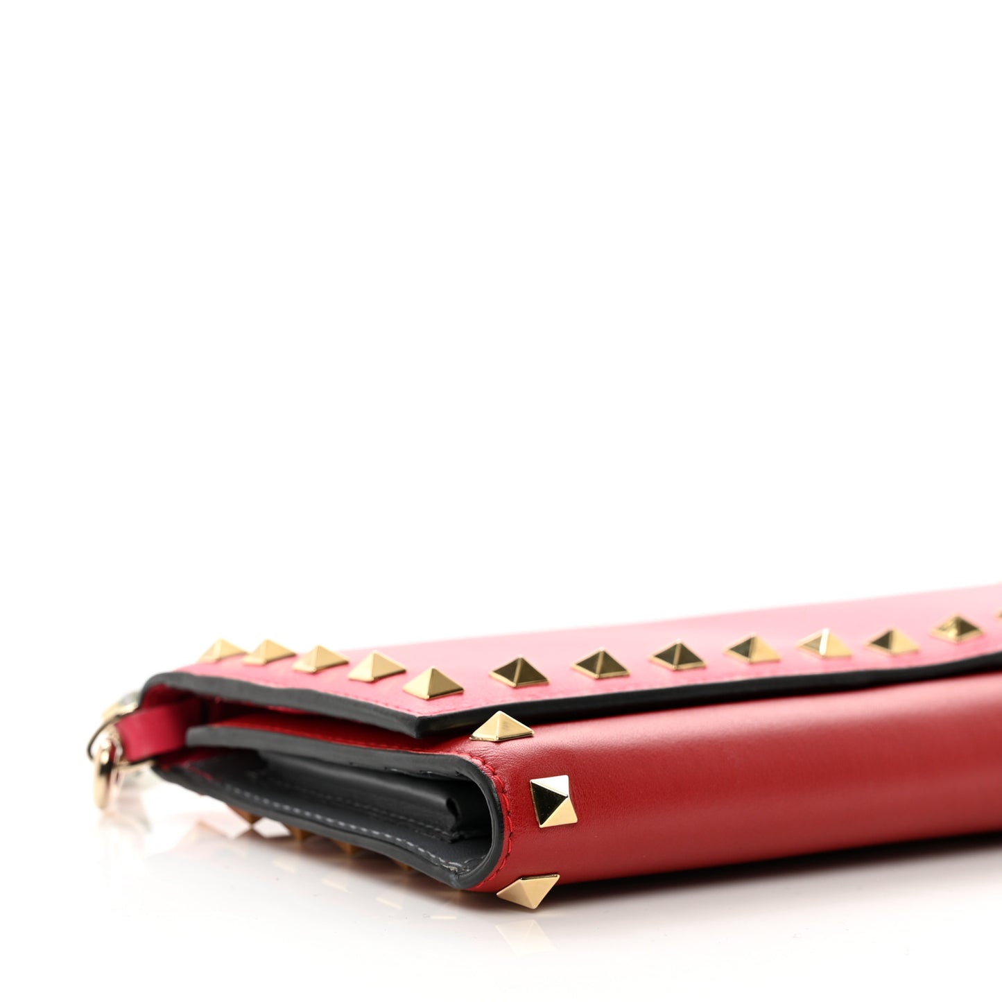 Vitello Colorblock Rockstud Wallet On Strap Deep Rose Green Grey Scarlet