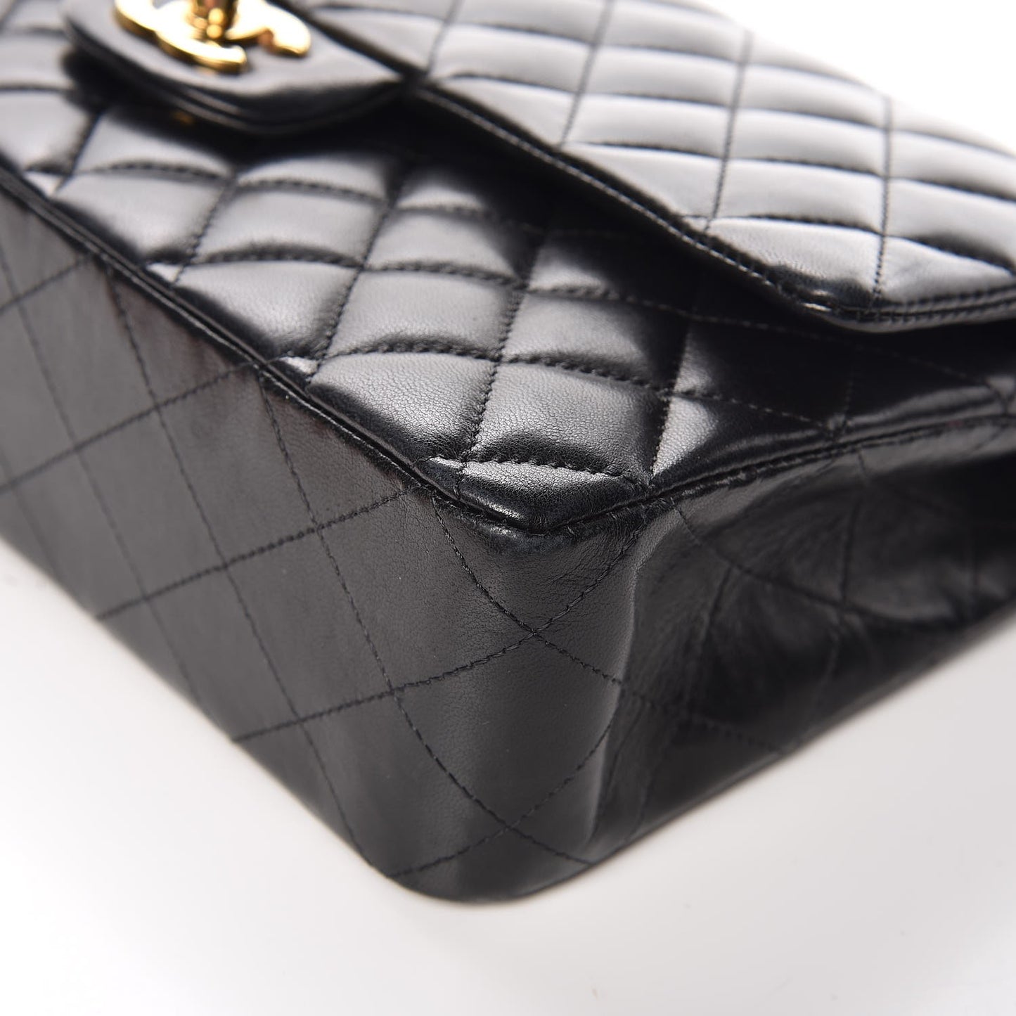 Lambskin Quilted Medium Double Flap Black