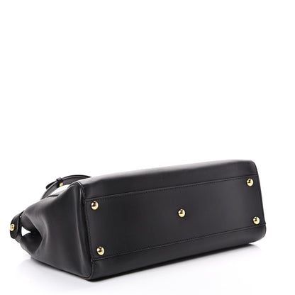 Fendi Vitello Morgan Fabric Jacquard Pequin Medium Peekaboo Iconic Satchel Black Tobacco 4 of 12