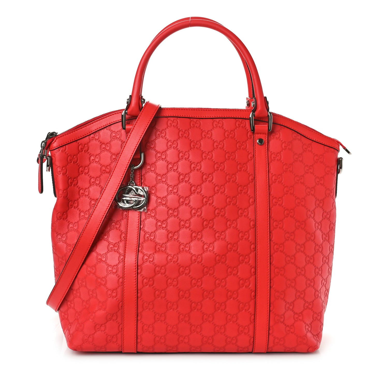 Guccissima Large GG Charm Convertible Dome Satchel Red