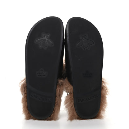 Gucci Calfskin Fur Angry Cat Embroidered Mens Horsebit River Slingback Slippers 9 Black 5 of 8