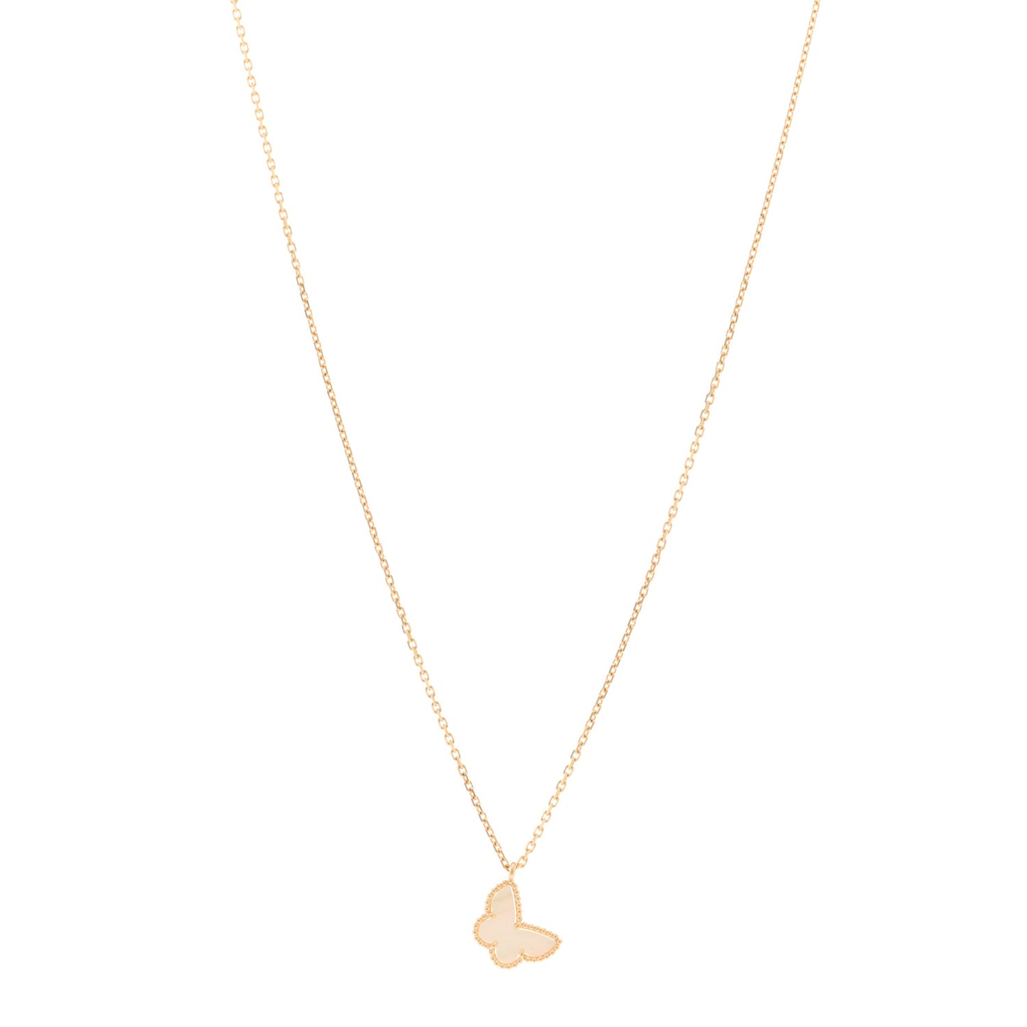 18K Yellow Gold Mother of Pearl Sweet Alhambra Butterfly Pendant Necklace