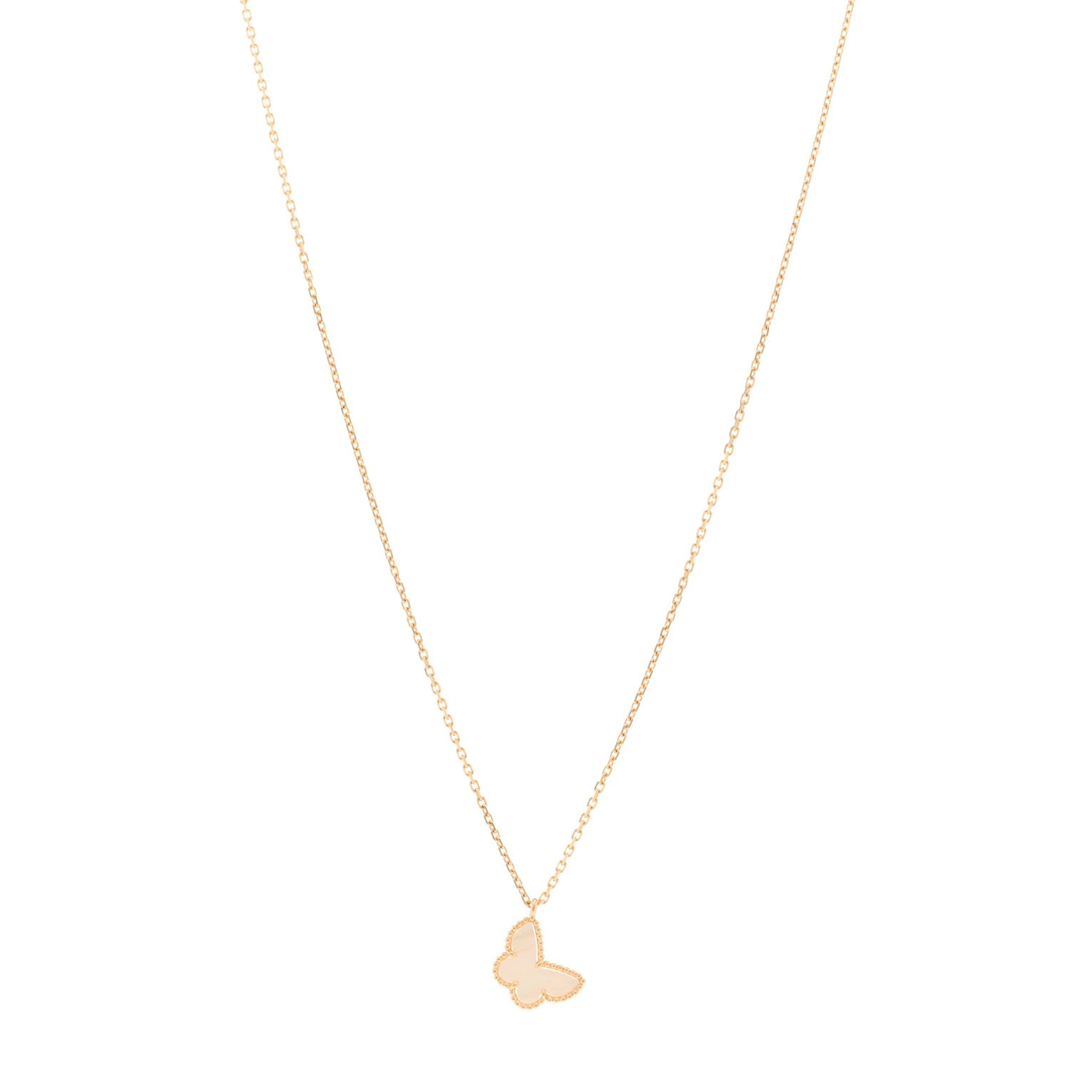 Van Cleef & Arpels 18K Yellow Gold Mother of Pearl Sweet Alhambra Butterfly Pendant Necklace 1 of 5